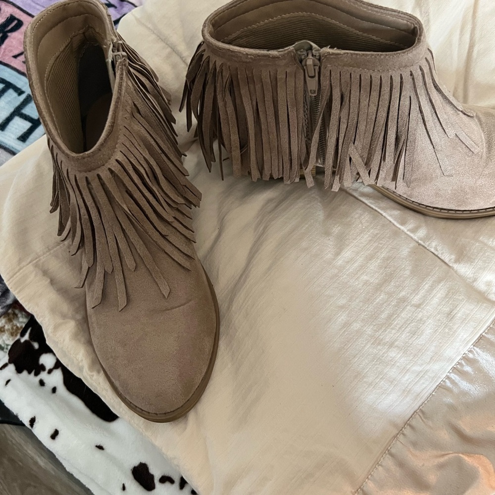 J. Adams Fringe Ankle Booties - Taupe - Picture 2 of 6